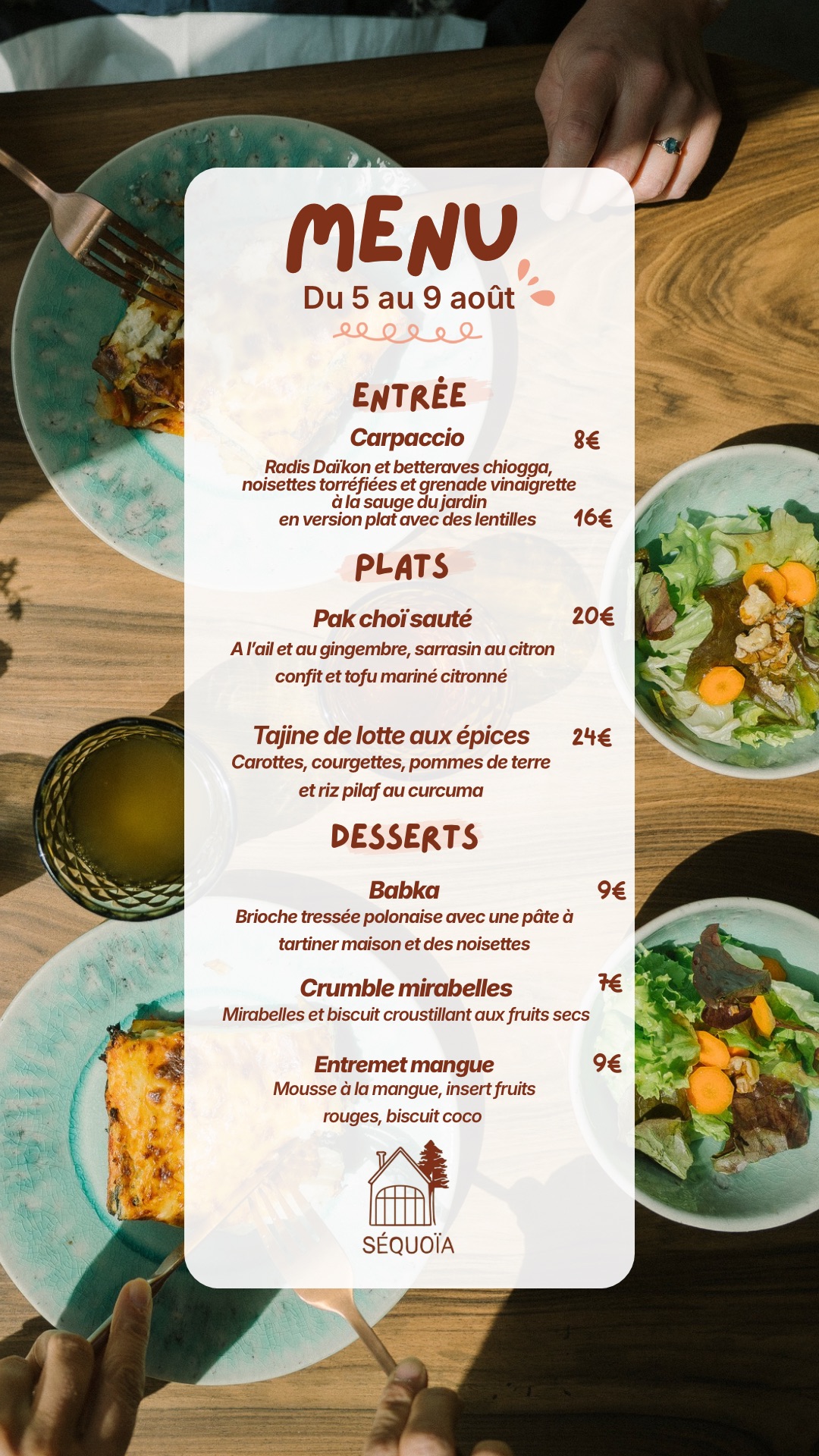 Menu restaurant Séquoia